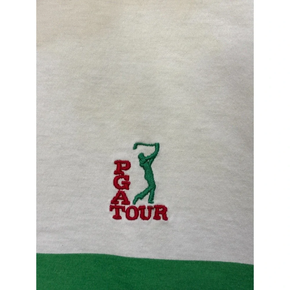 PGA Tour Polo Shirt Mens Ivory Striped Abstract Short Sleeve Size XL Vintage 90s - Picture 5 of 7